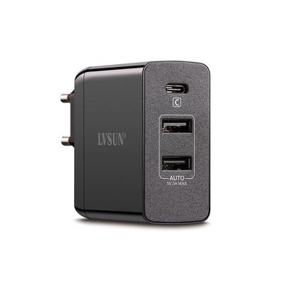 Smart 3-Port USB-A and USB-C Charging Station 45 Watts Quick Charger QC 3.0 PD 3.0 Black