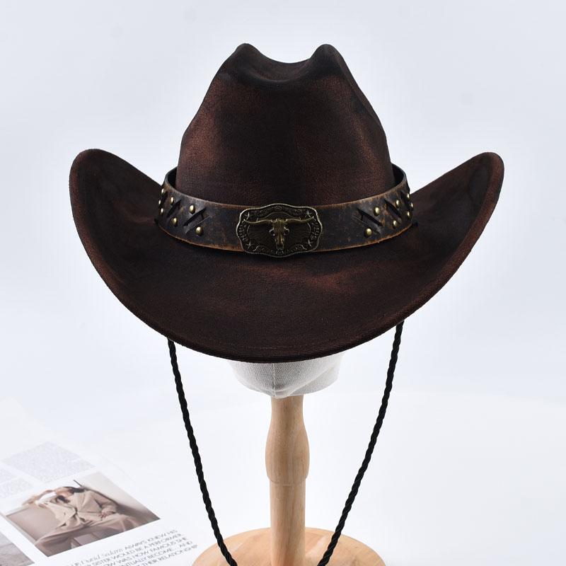 Vintage Western Cowboy Hat Wide Brim Felt Hats Outdoor Gentleman Cowgirl Jazz Cap Sombrero Hombre