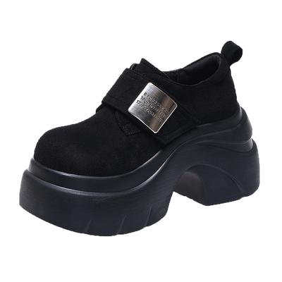 Fashion 9CM Women Leather Platform Sneakers Spring Ladies Wedge Heels Chunky Shoes Pumps Woman Lace-Up Thick Sole Casual Walking Shoes