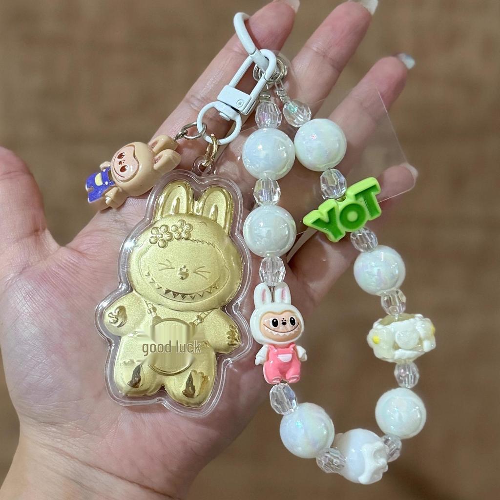 Golden 999 Pure Gold Mobile Phone Pendant Keychain Cartoon Plush Bag Charm