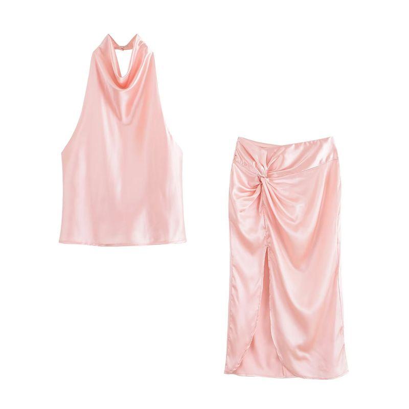 Kaslead New Women clothes Western Style Silk Segment Texture Backless Top Skirt 3203317 10317