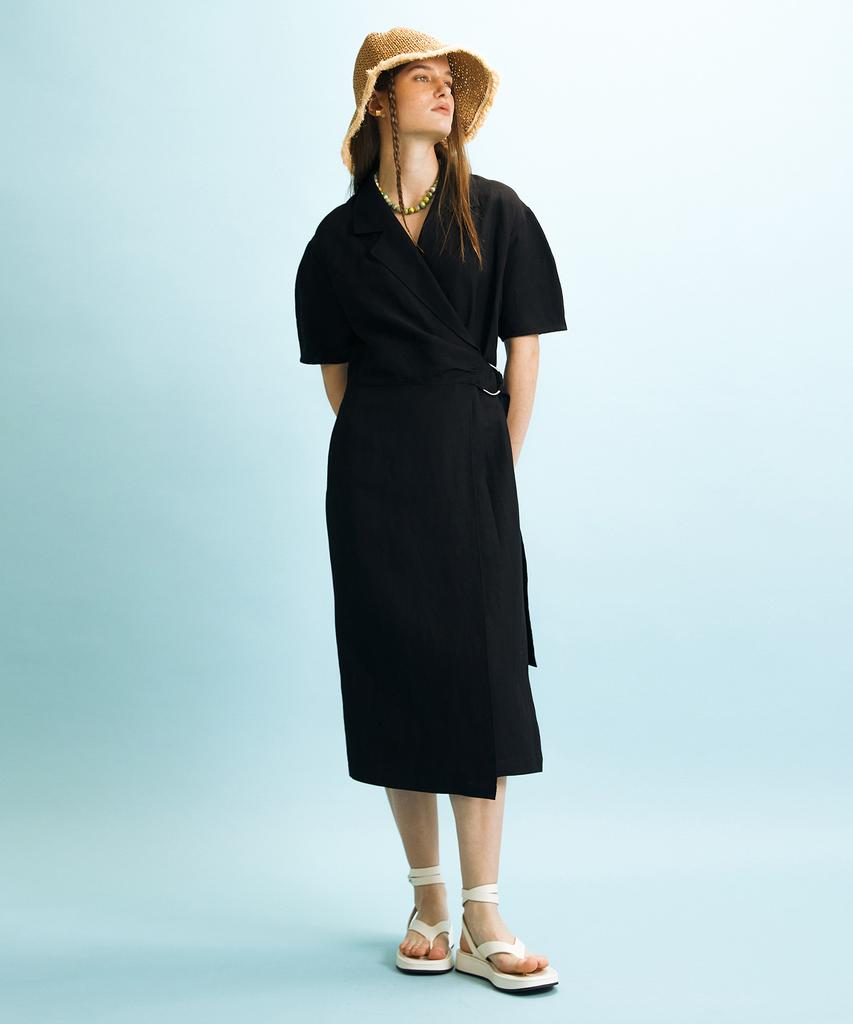Enor Shirred Wrap Dress - Black