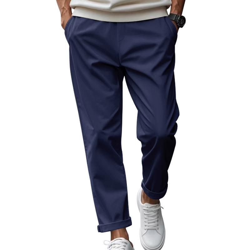 Men's Relaxed Fit Comfortable Quick-Dry Waistband Casual Business Solid Colour Trousers