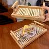 Hollow Serving Tray with Handles Handmade Kitchen Fruit Platter Bamboo Hand-Held Tray  Food