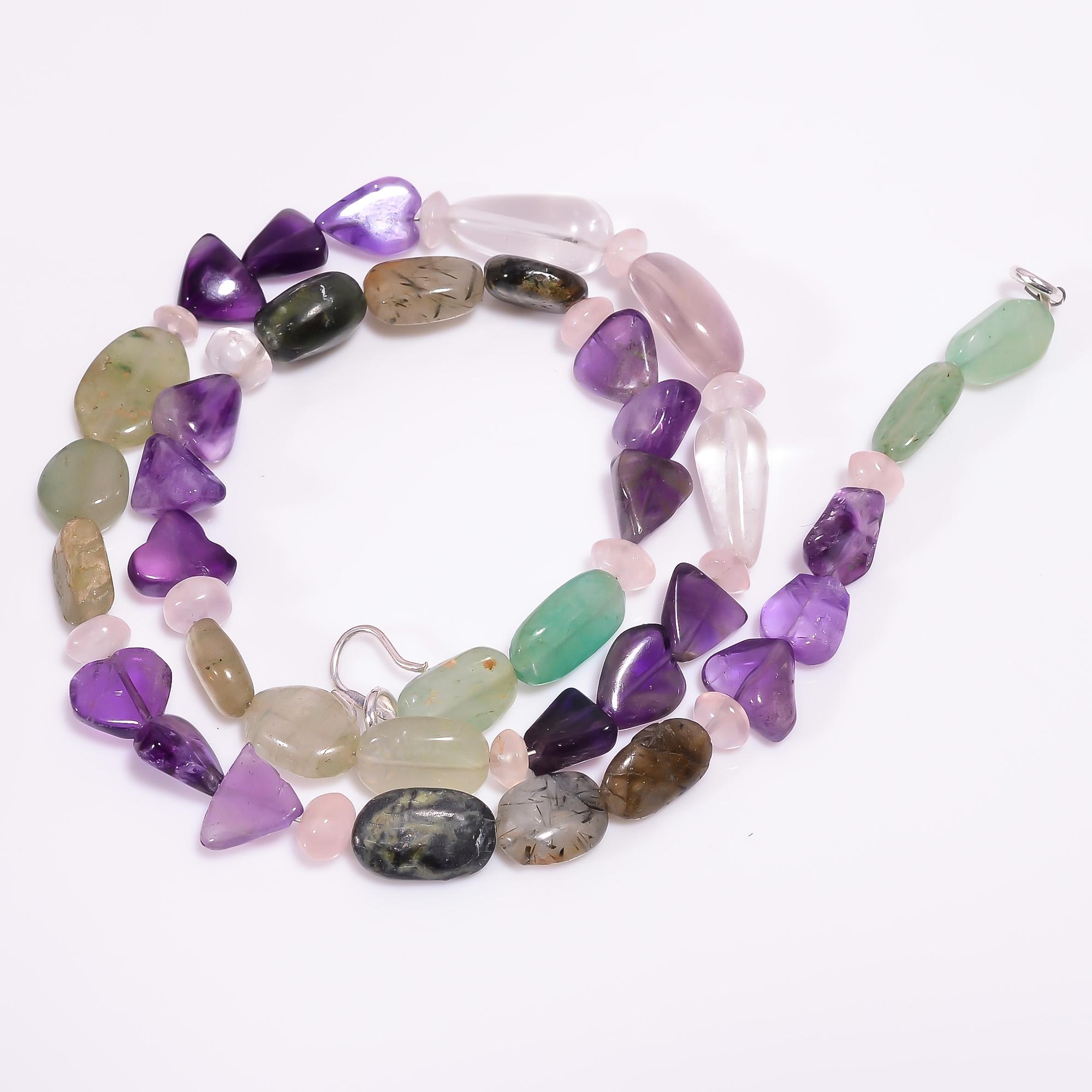 

Amethyst Rutile Quartz Aventurine Gemstone Beads Necklace 4-16 mm 18 UB-7968 UB-7968