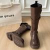 Retro thick-heeled thick-soled boots for women's 2025 autumn and winter new boots, tall and thin belt buckle British knight boots