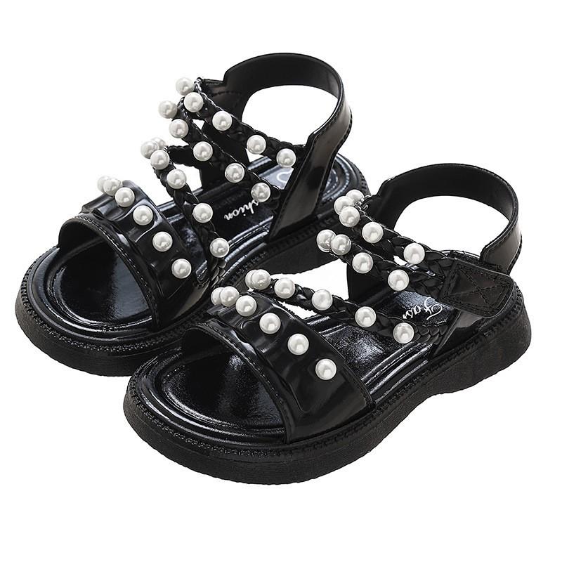 Girls Summer Sandals Soft Sole Non Slip Princess Shoes with Pearl Decoration Adjustable Strap Comfortable Fit for Kids
