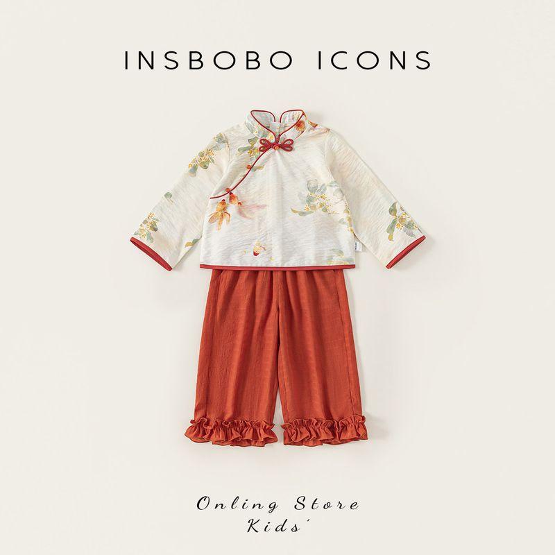 Insbobo Girls  Hanfu 2026 Spring New Style One-Year-Old Girl s Formal Dress Spring Outfit Children s New Chinese-Style Clothing Orange 140