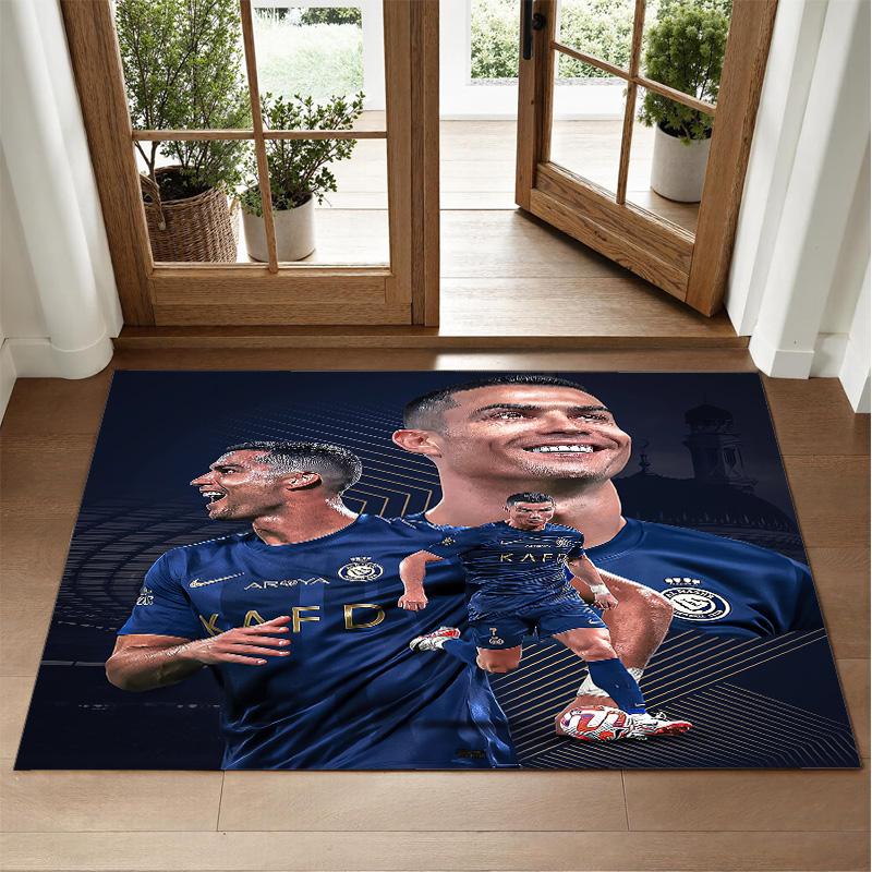 Cristiano Ronaldo Design Crystal Velvet Rug Soft Decorative Mat for Bedroom Entrance
