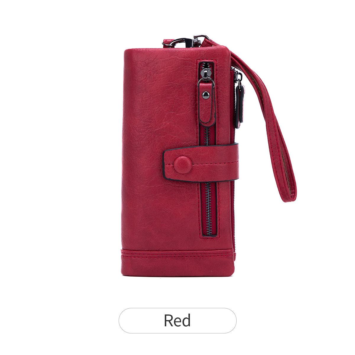 

Новый женский кошелек из мягкой кожи, модный клатч с молнией и пряжкой, многофункциональный длинный кошелек красный