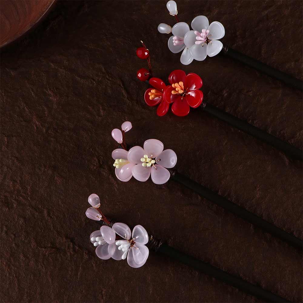 Hanfu Dress 1 Pc Flower Hair Clips Glass Hair Sticks Hair Fork Hairpin Wooden