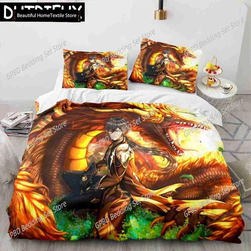 Genshin Impact Anime 3D NEW Duvet Cover Pillowcase Bedding Set Adult Boy Girl Bedroom Decoration Children Single Double Large