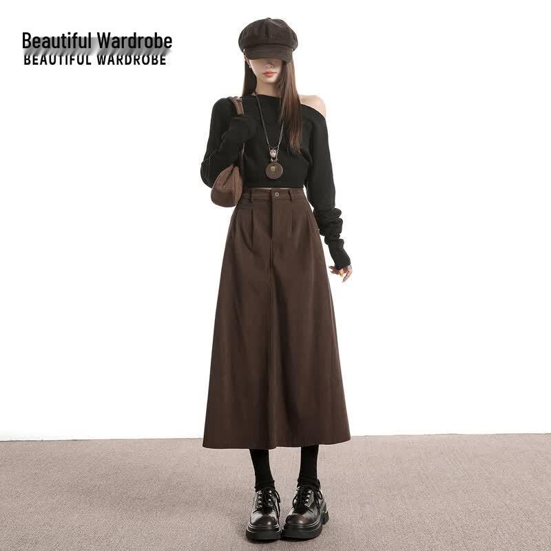 Women s Corduroy High-Waist A-Line Midi Skirt XL