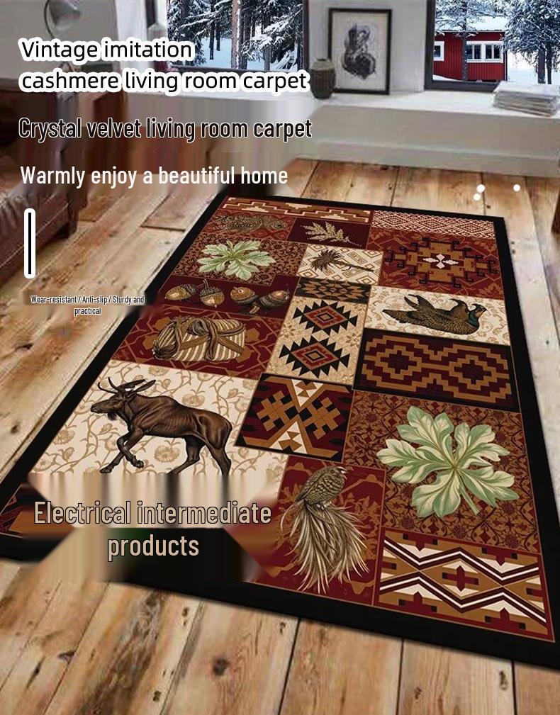 Retro Ethnic American Style Carpet for Living Room, Balcony & Bedroom