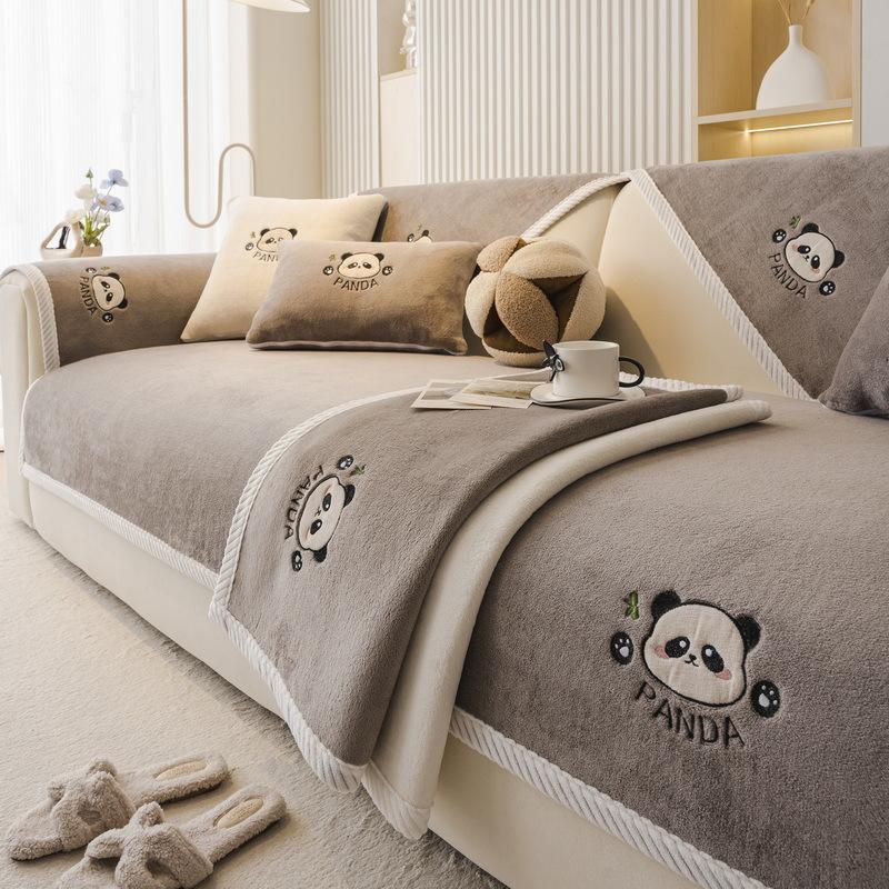 New Milk Fleece Sofa Cushion Autumn And Winter Plush Cartoon Seat Cushion Fixed Non-Slip Sofa Cover Winter Cover