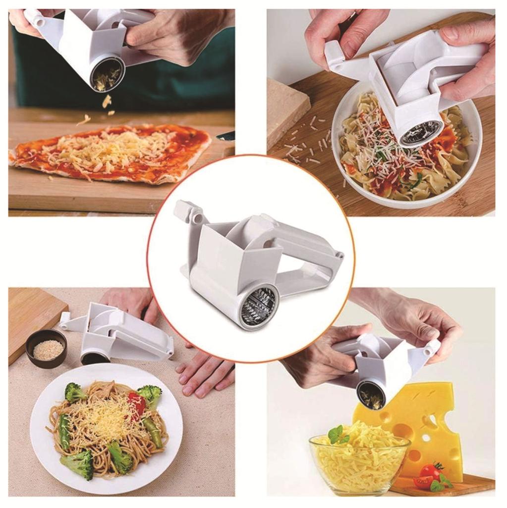 Hand Cranked, Rotating, Stainless Steel Cheese Grater, Multifunctional, Cheese Grater, Mini, Cheese Grater, Sturdy and Durable, White