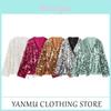 Elegante Blusa da Ufficio da Donna in Poliestere a Maniche Lunghe con Scollo a V e Paillettes