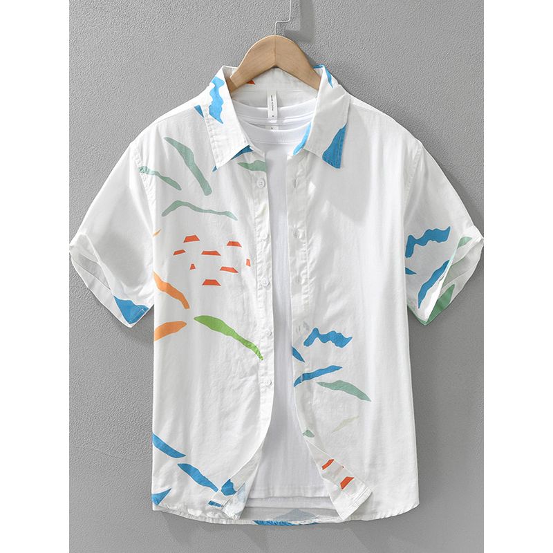 2025 Summer Trendy Short sleeve Shirts Men's Clothing Hawaii Beach Casual Japan fashion Fresh Thin Shirt over Print