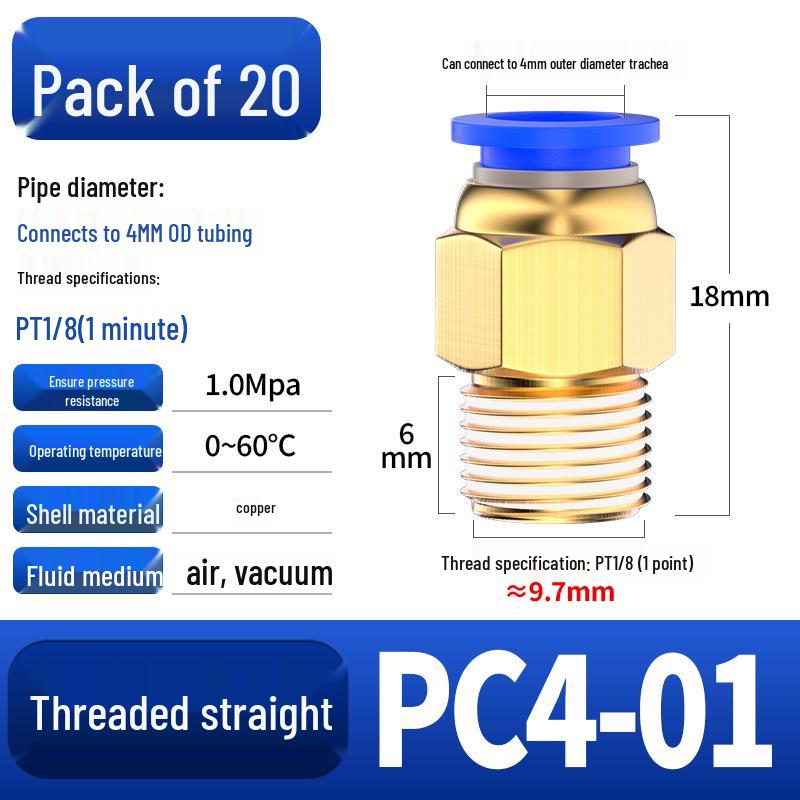 Pneumatic Quick Coupler: 4/6/8mm PC Male Air Hose Connector, Metric Coarse Thread M5/M6/02