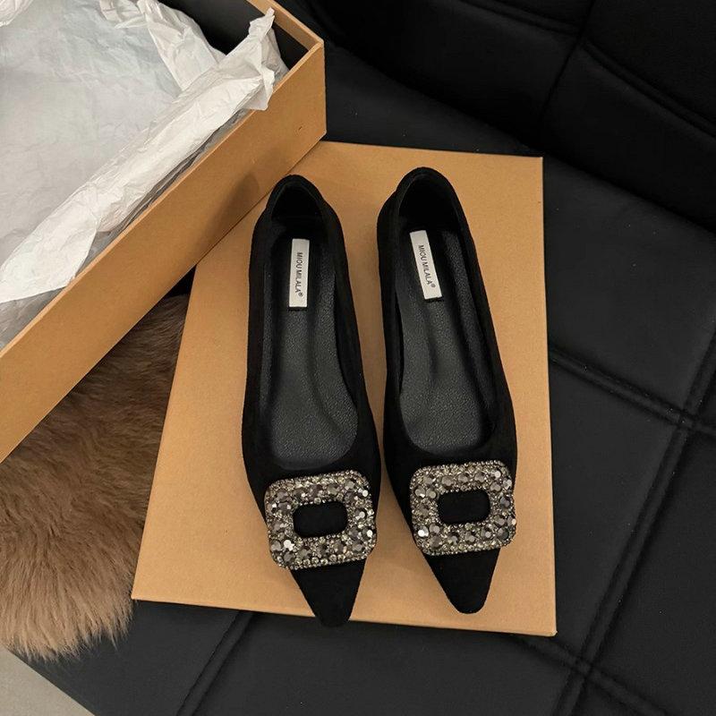 

Fashion Pointed Flat Shoes for Women s Spring Summer New Shallow Cut Suede Soft Sole Black Women s Shoes Ladies Large Size 44 44