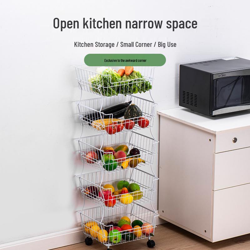 Compact Kitchen Trolley: Multi-Layer Detachable Storage Rack for Fruits, Vegetables, Snacks - Ideal for Living Room or Bedroom.