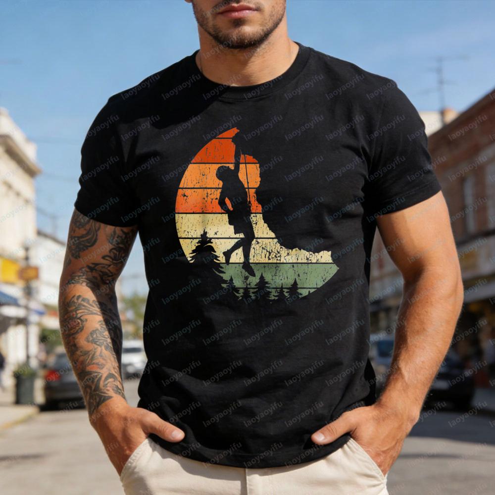 Fishing Sunset Silhouette Outdoor Adventure Summer Tops Men TShirt Casual Cotton Short Sleeve Fashion Top Gift for Men