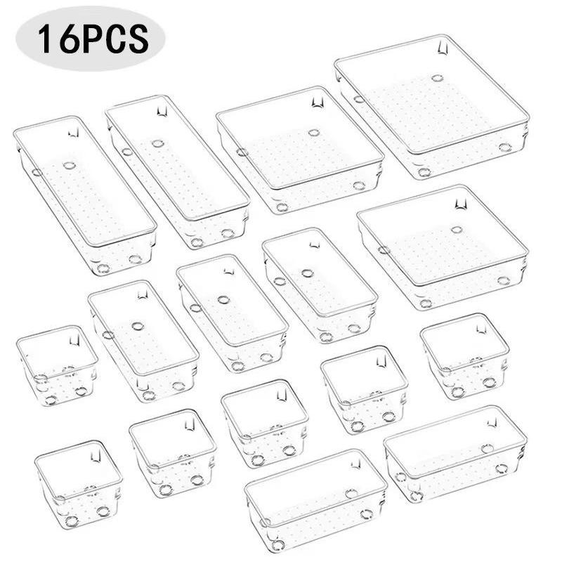 

16/25 шт. Прозрачный Универсальный Набор Органайзеров для Ящиков Пластиковые Контейнеры для Хранения и Поддоны для Стола Разделитель для Макияжа Гаджетов Ювелирных Изделий Посуды