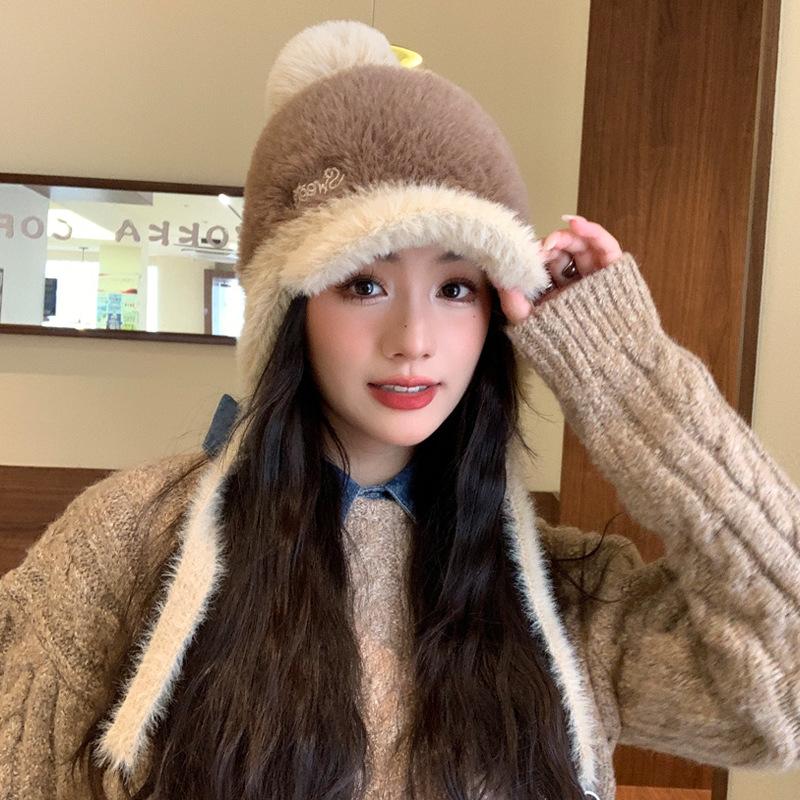 

Осенне-зимние шапки женские универсальные в цветовой гамме с защитой ушей кепки с козырьком зимние теплые вязаные шерстяные с толстой защитой ушей average size