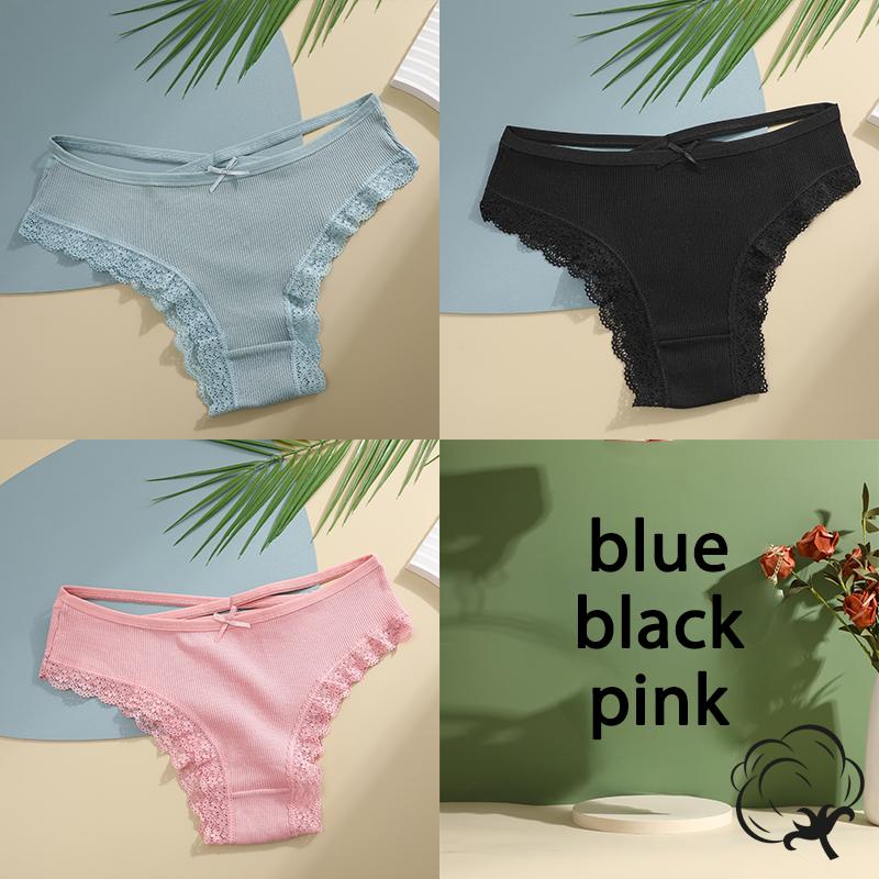 FINETOO 3PCS/Set Cotton Briefs Women Mid Waist Panties Sexy Underwear Ladies Lingere Straps Bow Panties Underware Comfortable Womens