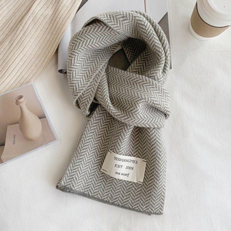 Herringbone Pattern Winter Korean Scarf for Women Cute Fashionable and Versatile Japanese Autumn New Style Knitted Woolen Scarf Trendy and Warm