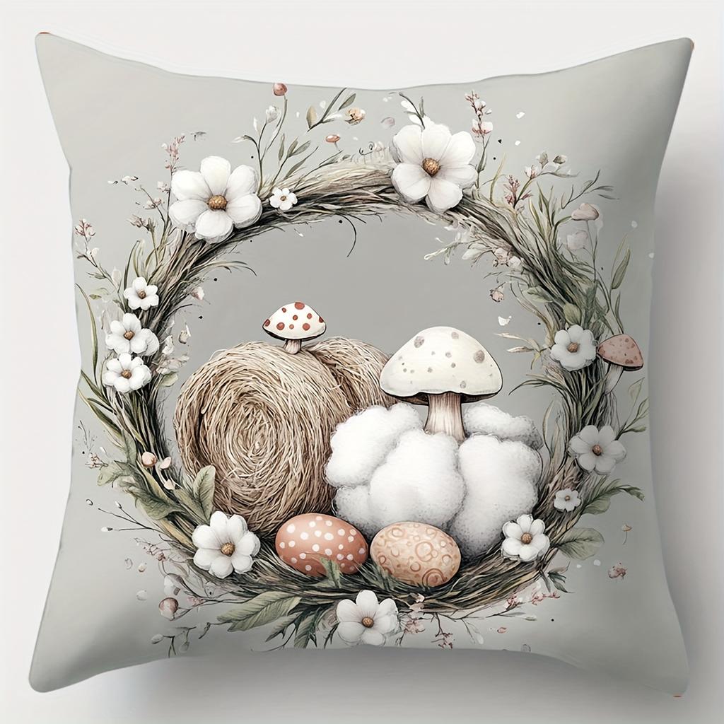 Easter Theme Bunny Cushion Covers Square White Rabbit Brown Rabbit Embracing Easter Egg Printed Pillowcase Sofa Bedroom Decor
