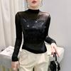European Style 2024 Sequin Slim Fit Long Sleeve T-shirt for Women