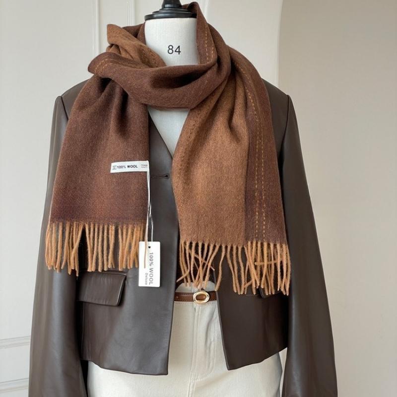 High Quality Australia100% Pure Wool Scarf Women Fall Winter Design Double-Sided Stitching Knitted Cashmere Shawl Female Muffler