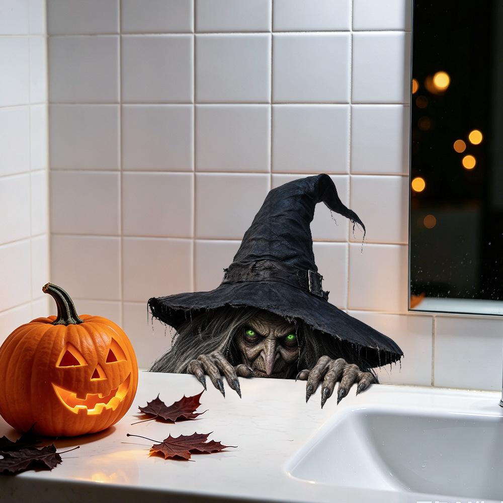 Halloween 3D Wall Breaking Mummy Witch Wall Sticker Self Adhesive Horror Decor