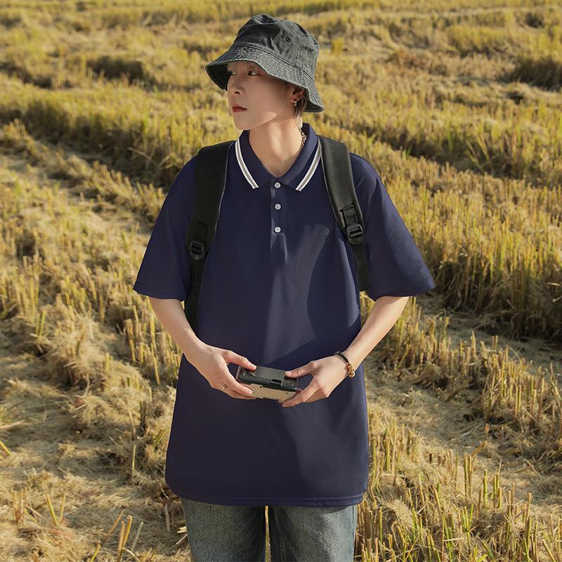 Summer Polo Shirt Men's Solid Color Collar Top Casual Loose Short Sleeve T-shirt Simple