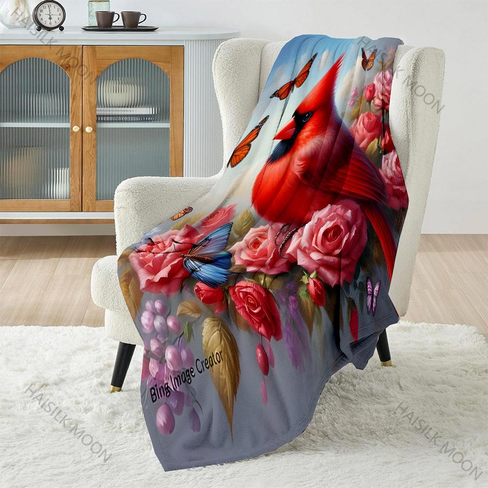 Cardinal Butterfly Fantasy Print Blanket Warm Soft Luxury Gifts for Children Adults Suitable for Home Bed Sofa Travel RV