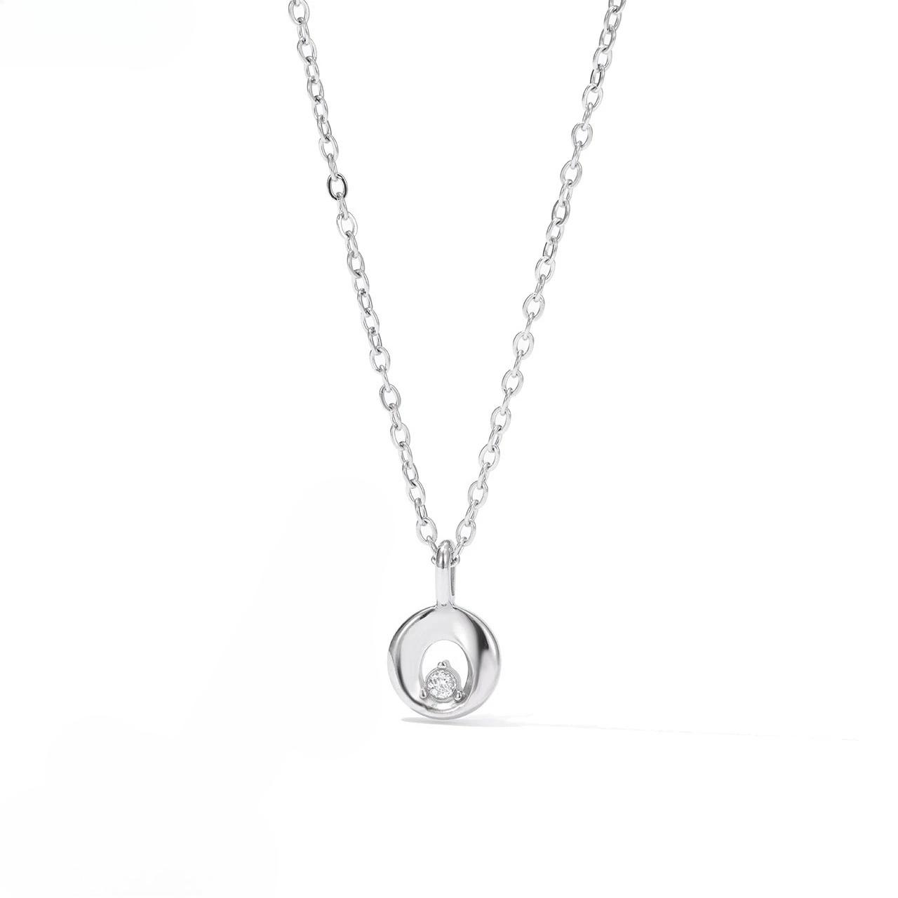 Stainless Steel Circular Inlaid Crystal Pendant Necklace - Gold/Silver Tone Minimalist Jewelry for Women серебряный