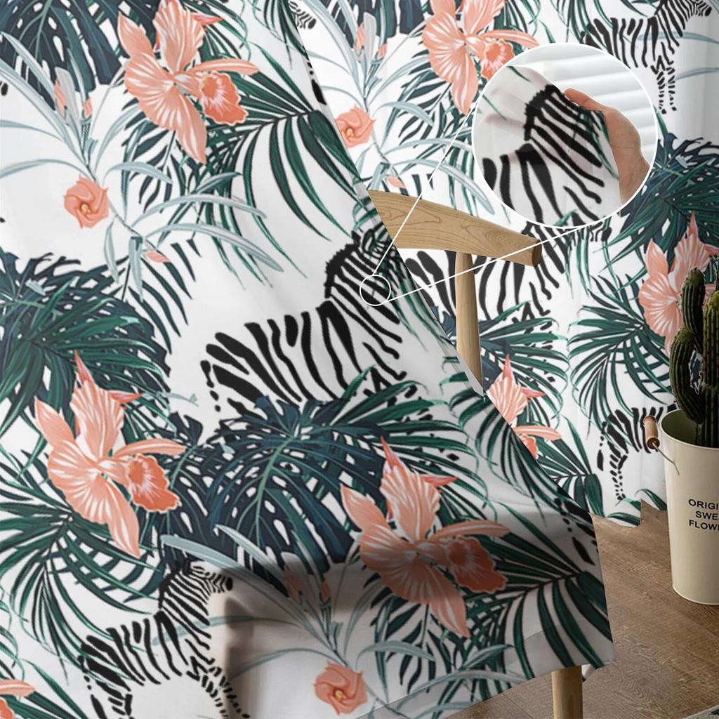 Turtle Plant Flowers Zebra Sheer Curtains For Living Room Bedroom Kids Room Tulle Window Treatment Drapes