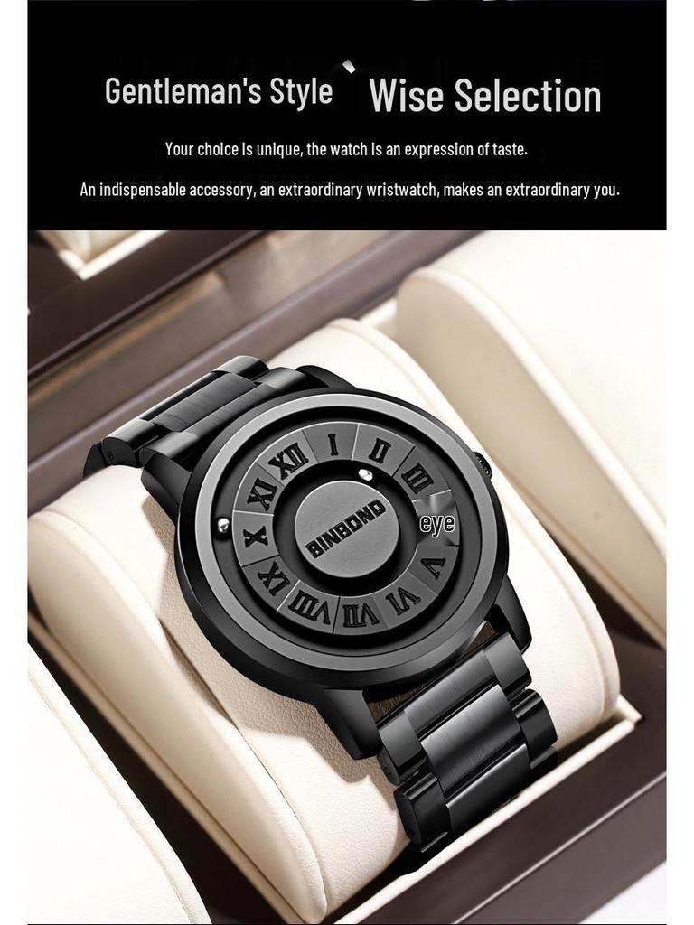 Binbang Men's Black Tech Magnetic Levitation Waterproof Watch - New Concept, Creative Design