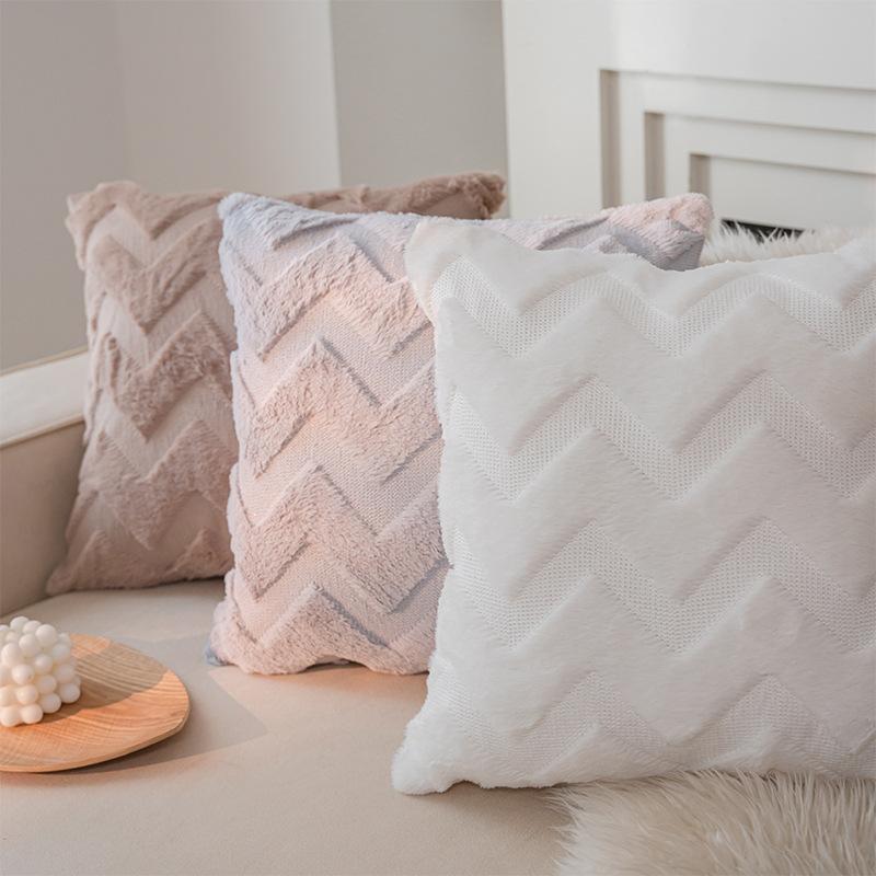 Nordic Style Large Wave Quilted Embroidery Double-sided Plush Pillow Simple Square Nap Pillow Pv Velvet Bedside Cushion Pillow