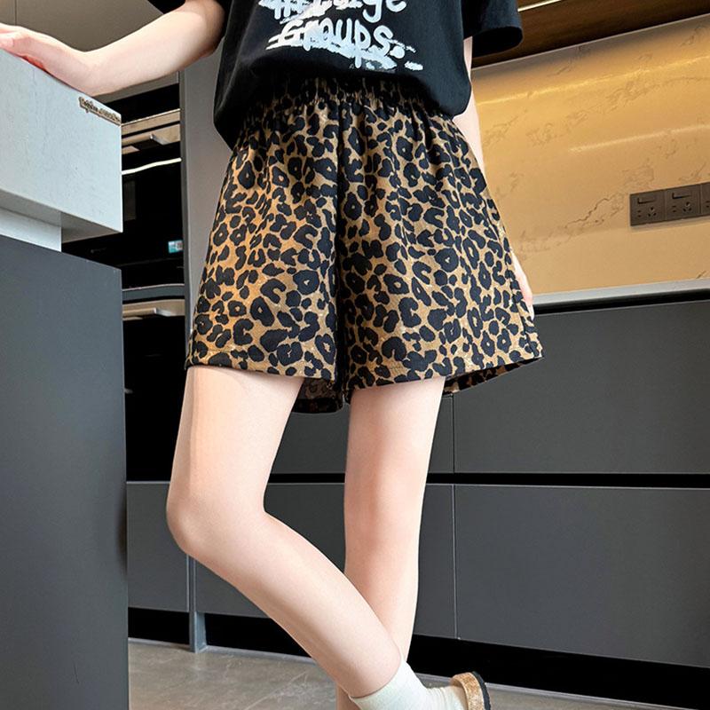 Dámské letní leopardí sportovní běžecké šortky s vysokým pasem a širokými nohavicemi