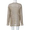 Sexy Perspective Knitted Hoodie Women's Solid Color Loose Round Neck Long Sleeved Top T-shirt Summer New Fashion