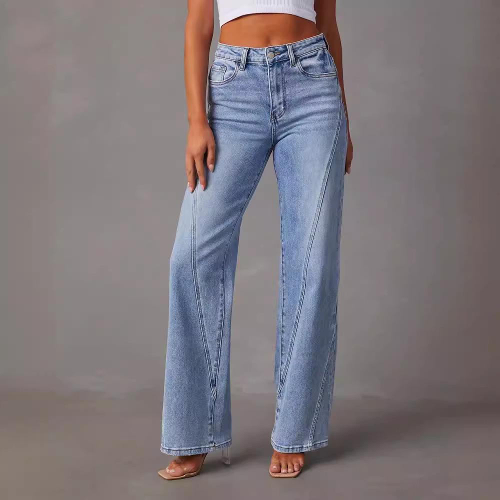 Jeans larghi a patchwork stile europeo da donna 2025