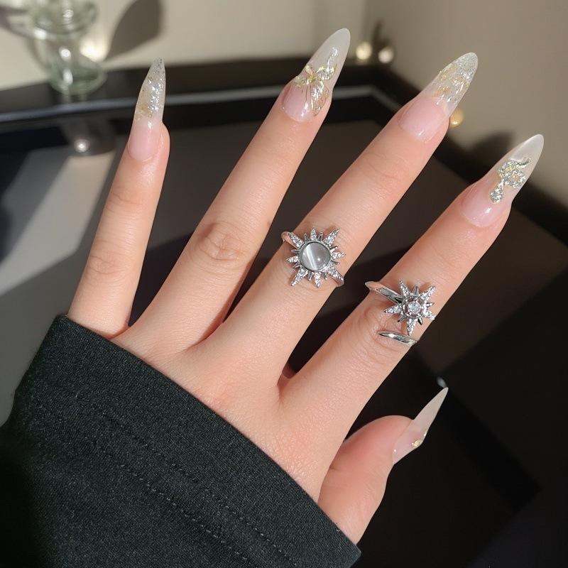 Weißes Mondlicht High-End Nischendesign Offener Ring Nischenpersönlichkeit Schneeflocke Mondsteinring