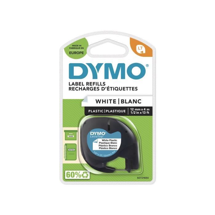 Ruban plastique - dymo - letratag s0721660 - 12mm x 4m - noir/blanc - étiquettes résistantes