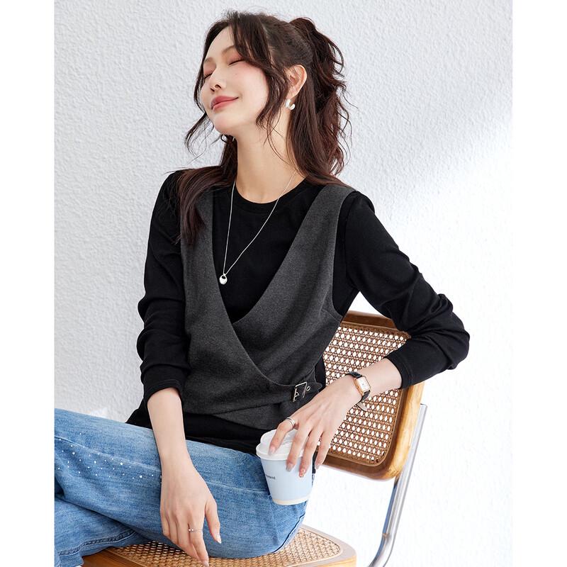 

TERRE BLEUE Women s Faux Vest Long Sleeve T-Shirt M