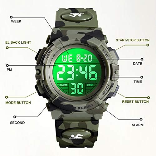 Digitale Uhr für Jungen, Wasserdichte Sport-Kinderuhr mit Wecker, Stoppuhr, 12/24H LED-Armbanduhr für jüngere Teenager