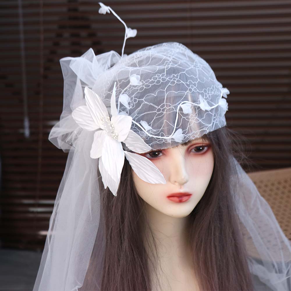 French Style Bridal Headdress Retro Wedding Headband Bridal Lace Floral Hat  Hair Accessories