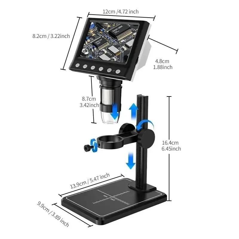 4.3 Inch Digital Microscope 1080P 50-1000x Coin Microscopio 2000mAh Soldering Microscope for Electronics Repair PCB PC Laptop