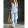 Women's Loose Fit Striped Halter Neck Sleeveless Two-Piece Outfit Set Tank Top and Wide Leg Pants